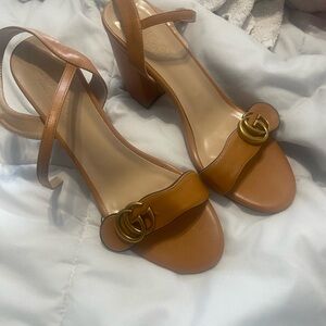 Women's Gucci Tan Leather Block Heel Sandals